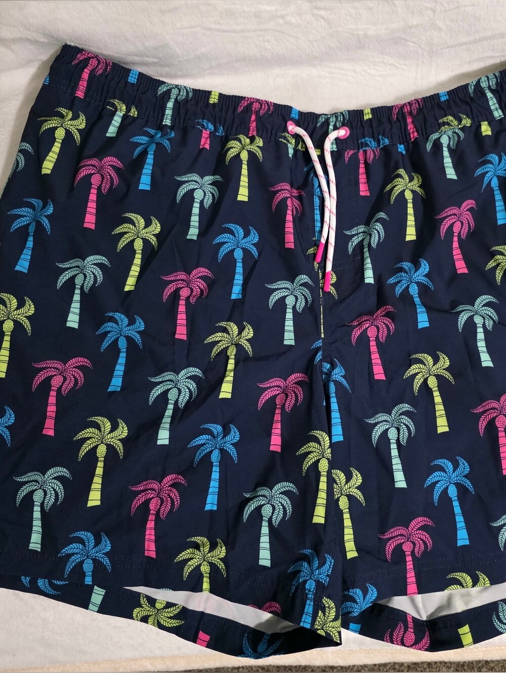 Men's Navy Palm Print Swim Trunks